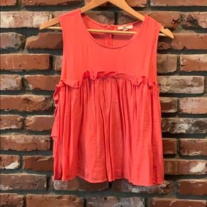 Coral off the shoulder blouse with ruffles